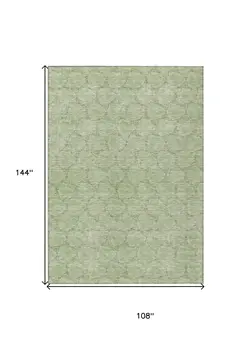 9' X 12' Sage And Ivory Geometric Washable Indoor Outdoor Area Rug