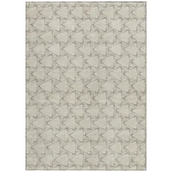 3' X 5' Beige And Taupe Geometric Washable Indoor Outdoor Area Rug