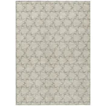 8' X 10' Beige And Taupe Geometric Washable Indoor Outdoor Area Rug