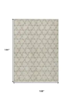 9' X 12' Beige And Taupe Geometric Washable Indoor Outdoor Area Rug