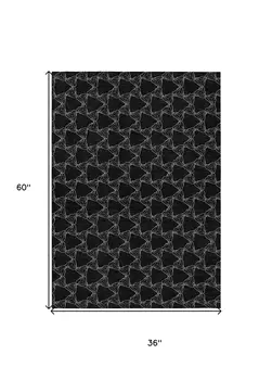3' X 5' Black And White Geometric Washable Indoor Outdoor Area Rug