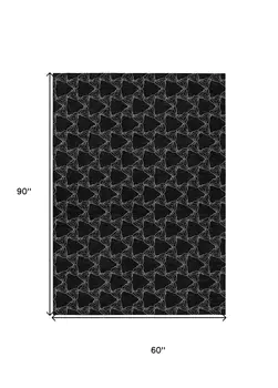 5' X 8' Black And White Geometric Washable Indoor Outdoor Area Rug