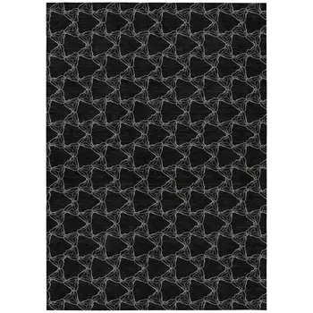 5' X 8' Black And White Geometric Washable Indoor Outdoor Area Rug