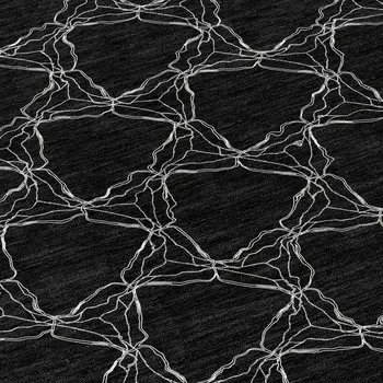 8' Black And White Round Geometric Washable Indoor Outdoor Area Rug