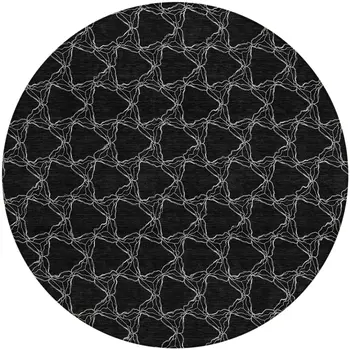 8' Black And White Round Geometric Washable Indoor Outdoor Area Rug