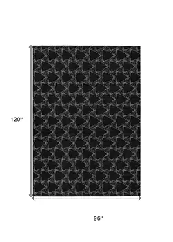 8' X 10' Black And White Geometric Washable Indoor Outdoor Area Rug