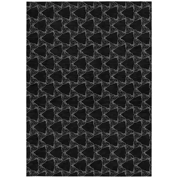 9' X 12' Black And White Geometric Washable Indoor Outdoor Area Rug