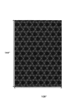 9' X 12' Black And White Geometric Washable Indoor Outdoor Area Rug