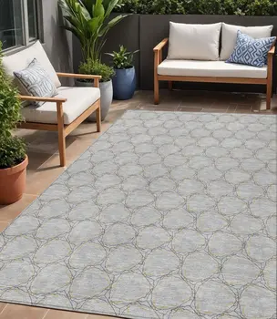 5' X 8' Gray And Black Geometric Washable Indoor Outdoor Area Rug