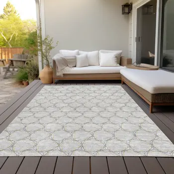 5' X 8' Gray And Black Geometric Washable Indoor Outdoor Area Rug