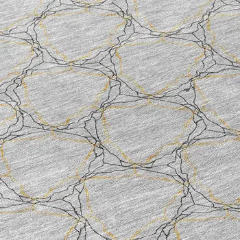 8' Gray And Black Round Geometric Washable Indoor Outdoor Area Rug