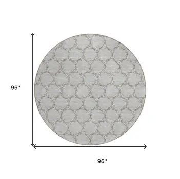 8' Gray And Black Round Geometric Washable Indoor Outdoor Area Rug