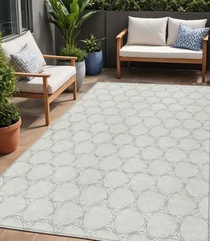 5' X 8' Ivory And Black Geometric Washable Indoor Outdoor Area Rug