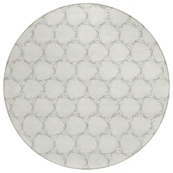 8' Ivory And Black Round Geometric Washable Indoor Outdoor Area Rug