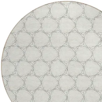8' Ivory And Black Round Geometric Washable Indoor Outdoor Area Rug