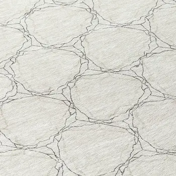 8' Ivory And Black Round Geometric Washable Indoor Outdoor Area Rug
