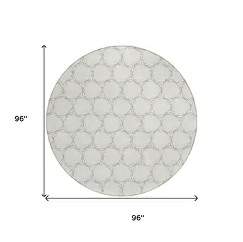8' Ivory And Black Round Geometric Washable Indoor Outdoor Area Rug