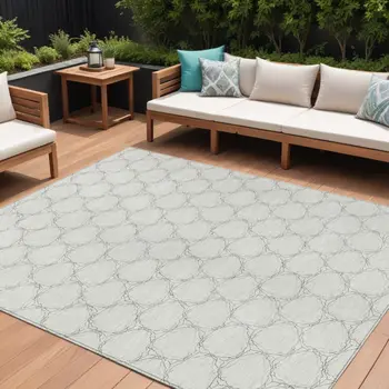 10' X 14' Ivory And Black Geometric Washable Indoor Outdoor Area Rug