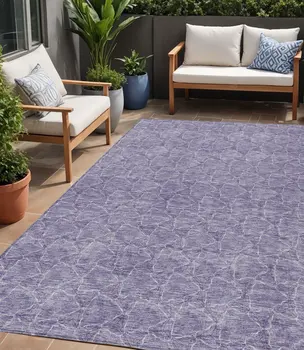 5' X 8' Lavender And Ivory Geometric Washable Indoor Outdoor Area Rug