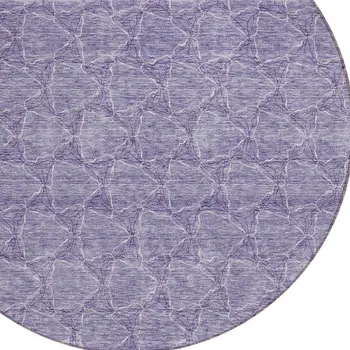 8' Lavender And Ivory Round Geometric Washable Indoor Outdoor Area Rug