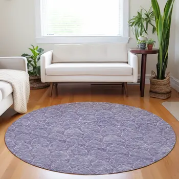 8' Lavender And Ivory Round Geometric Washable Indoor Outdoor Area Rug
