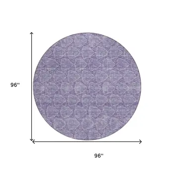 8' Lavender And Ivory Round Geometric Washable Indoor Outdoor Area Rug