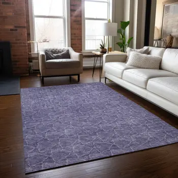 8' X 10' Lavender And Ivory Geometric Washable Indoor Outdoor Area Rug