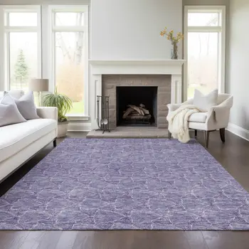 8' X 10' Lavender And Ivory Geometric Washable Indoor Outdoor Area Rug