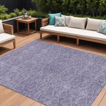 10' X 14' Lavender And Ivory Geometric Washable Indoor Outdoor Area Rug