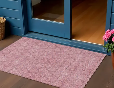 3' X 5' Pink And Purple Geometric Washable Indoor Outdoor Area Rug