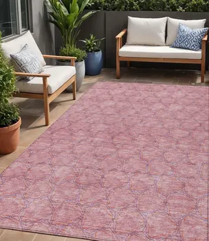 5' X 8' Pink And Purple Geometric Washable Indoor Outdoor Area Rug
