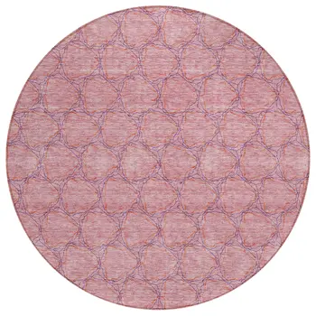 8' Pink And Purple Round Geometric Washable Indoor Outdoor Area Rug