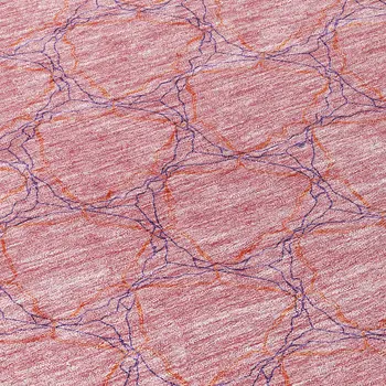 8' Pink And Purple Round Geometric Washable Indoor Outdoor Area Rug