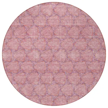 8' Pink And Purple Round Geometric Washable Indoor Outdoor Area Rug