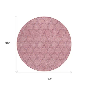 8' Pink And Purple Round Geometric Washable Indoor Outdoor Area Rug