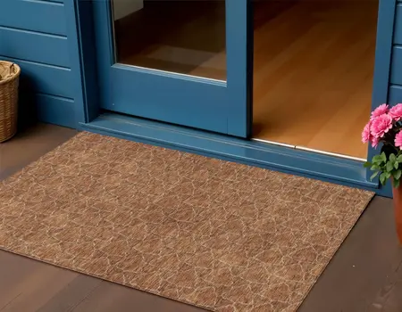 3' X 5' Orange And Ivory Geometric Washable Indoor Outdoor Area Rug