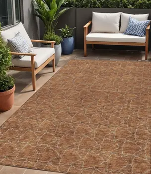 5' X 8' Orange And Ivory Geometric Washable Indoor Outdoor Area Rug