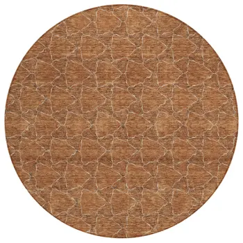 8' Orange And Ivory Round Geometric Washable Indoor Outdoor Area Rug