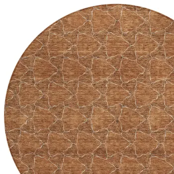 8' Orange And Ivory Round Geometric Washable Indoor Outdoor Area Rug