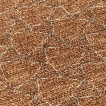 8' Orange And Ivory Round Geometric Washable Indoor Outdoor Area Rug