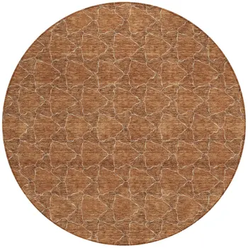 8' Orange And Ivory Round Geometric Washable Indoor Outdoor Area Rug