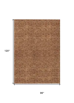 8' X 10' Orange And Ivory Geometric Washable Indoor Outdoor Area Rug