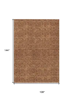 9' X 12' Orange And Ivory Geometric Washable Indoor Outdoor Area Rug