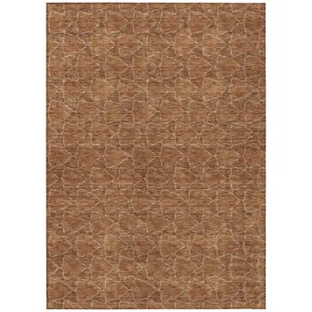 9' X 12' Orange And Ivory Geometric Washable Indoor Outdoor Area Rug
