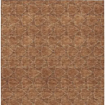 10' X 14' Orange And Ivory Geometric Washable Indoor Outdoor Area Rug