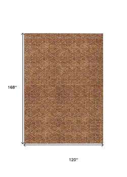10' X 14' Orange And Ivory Geometric Washable Indoor Outdoor Area Rug