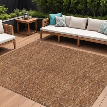 10' X 14' Orange And Ivory Geometric Washable Indoor Outdoor Area Rug
