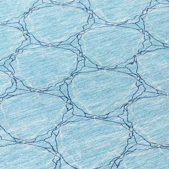 8' Sky Blue And Navy Blue Round Geometric Washable Indoor Outdoor Area Rug