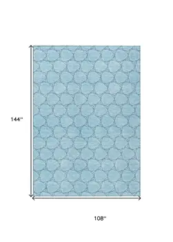 9' X 12' Sky Blue And Navy Blue Geometric Washable Indoor Outdoor Area Rug
