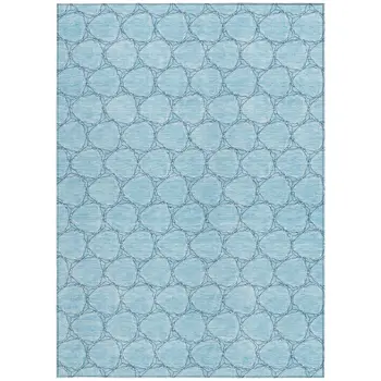 10' X 14' Sky Blue And Navy Blue Geometric Washable Indoor Outdoor Area Rug
